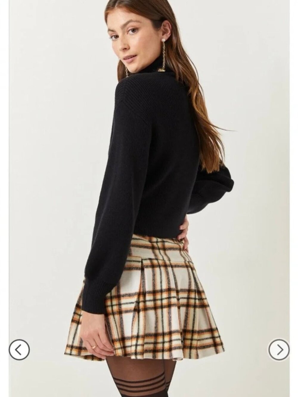 NEW Francesca’s Blue Rain Plaid Pleated Flannel Mini Skirt Cream Orange 90’s